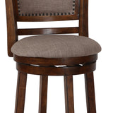 Benzara Curved Swivel Counter Stool with Fabric Padded Seating, Brown and Beige BM218145 Brown and Beige Solid Wood, Fabric and Veneer BM218145