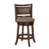 Benzara Curved Swivel Counter Stool with Fabric Padded Seating, Brown and Beige BM218145 Brown and Beige Solid Wood, Fabric and Veneer BM218145