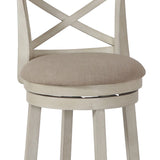 Benzara Curved X Shaped Back Swivel Counter Stool with Fabric Padded Seating, White BM218146 White Solid Wood, Fabric and Veneer BM218146