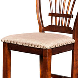 Benzara Slatted Back Wooden Counter Chair with Nailhead Trim, Set of 2, Brown BM218175 Brown Solid Wood, Fabric BM218175