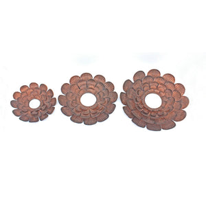 Benzara Blooming Metal Flower Wall Decor Mirror, Set of 3, Copper BM218336 Copper Metal BM218336