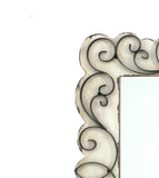 Benzara Rectangular Wall Mirror with Wooden Frame and Metal Scrolled edges, White BM218345 White Wood, Metal and Mirror BM218345