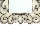 Benzara Rectangular Wall Mirror with Wooden Frame and Metal Scrolled edges, White BM218345 White Wood, Metal and Mirror BM218345