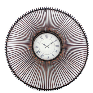 Benzara Wall Clock with Metal Fan Guard Design Frame, Brown BM218347 Brown Metal BM218347