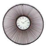 Wall Clock with Metal Fan Guard Design Frame, Brown