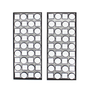 Benzara Wall Plaque with Alternate Square and Round Mirrors, Set of 2, Gray BM218348 Gray Metal and Mirror BM218348