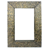 Benzara Rectangular Wall Mirror with Gravel Mosaic Border, Brown BM218355 Brown Wood and Mirror BM218355