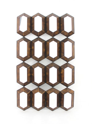 Benzara Wall Decor with 16 Vertically Elongated Hexagonal Mirrors, Bronze BM218357 Bronze and Silver Metal and Mirror BM218357