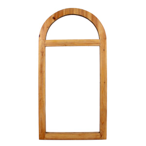 Benzara Farmhouse Style Rectangular Wooden Wall Mirror with Arched Top, Brown BM218364 Brown Wood BM218364