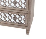 Benzara Cottage Style Cabinet with 3 Drawers and Lattice Pattern, Brown and Silver BM218377 Brown, Silver Solid wood, Mirror BM218377