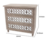 Benzara Cottage Style Cabinet with 3 Drawers and Lattice Pattern, Brown and Silver BM218377 Brown, Silver Solid wood, Mirror BM218377