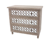 Benzara Cottage Style Cabinet with 3 Drawers and Lattice Pattern, Brown and Silver BM218377 Brown, Silver Solid wood, Mirror BM218377