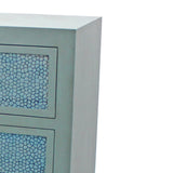 Benzara 3 Drawer Wooden Cabinet with Textured Front and Curved Apron, Blue and Gray BM218381 Gray, Blue Solid wood, Metal, Glass BM218381