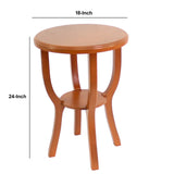 Benzara Contemporary Wooden Stool with Flared Legs and Round Top, Orange BM218393 Orange Solid wood BM218393