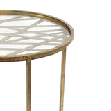 Benzara Industrial Style End Table with Glass Top and Criss Cross Pattern, Gold BM218398 Gold Metal BM218398