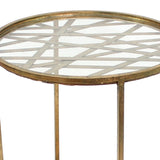 Benzara Industrial Style End Table with Glass Top and Criss Cross Pattern, Gold BM218398 Gold Metal BM218398