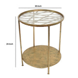 Benzara Industrial Style End Table with Glass Top and Criss Cross Pattern, Gold BM218398 Gold Metal BM218398