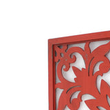Benzara Square Wooden Floral Wall Plaque, Red BM218410 Red Solid Wood BM218410