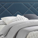 Benzara Fabric Eastern King Bed with Geometric Pattern Nailhead Trims, Teal Blue BM218438 Blue Solid wood and Fabric BM218438