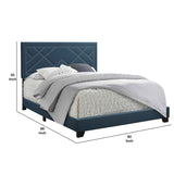 Benzara Fabric Eastern King Bed with Geometric Pattern Nailhead Trims, Teal Blue BM218438 Blue Solid wood and Fabric BM218438