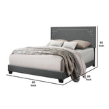 Benzara Fabric Eastern King Bed with Geometric Pattern Nailhead Trims, Gray BM218442 Gray Solid wood and Fabric BM218442