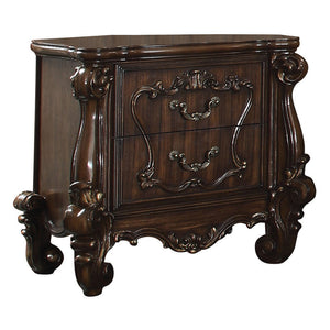 Benzara Traditional Wooden Nightstand with Antique Handles and Scrolled Legs, Brown BM218447 Brown Solid Wood and Veneer BM218447