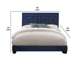 Benzara Fabric Eastern King Bed with Geometric Pattern Nailhead Trims, Blue BM218459 Blue Solid wood and Fabric BM218459