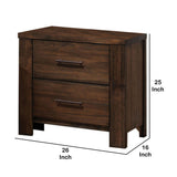 Benzara 2 Drawer Wooden Nightstand with Metal Bar Handles and Block Legs, Brown BM218460 Brown Solid Wood BM218460