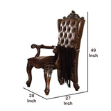 Benzara Wooden Arm Chair with Button Tufted Backrest and Carved Details, Set of 2, Brown BM218506 Brown Solid Wood, Veneer and Leatherette BM218506