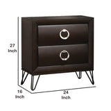 Benzara 2 Drawer Wooden Nightstand with Metal Ring Handles and Harpin Legs, Brown BM218511 Brown Solid Wood and Veneer BM218511