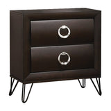 2 Drawer Wooden Nightstand with Metal Ring Handles and Harpin Legs, Brown