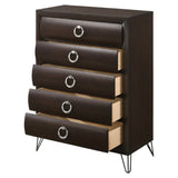 Benzara 5 Drawer Wooden Chest with Metal Ring Handles and Harpin Legs, Brown BM218513 Brown Solid Wood and Veneer BM218513