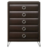 Benzara 5 Drawer Wooden Chest with Metal Ring Handles and Harpin Legs, Brown BM218513 Brown Solid Wood and Veneer BM218513