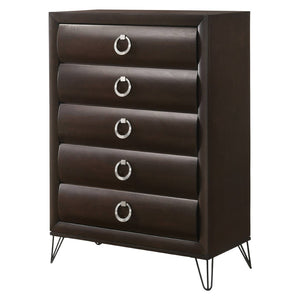 Benzara 5 Drawer Wooden Chest with Metal Ring Handles and Harpin Legs, Brown BM218513 Brown Solid Wood and Veneer BM218513