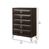 Benzara 5 Drawer Wooden Chest with Metal Ring Handles and Harpin Legs, Brown BM218513 Brown Solid Wood and Veneer BM218513