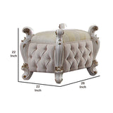 Benzara Wooden Vanity Stool with Button Tufting and Carved Details, White BM218514 White Solid Wood, fabric and resin BM218514