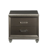 Benzara Contemporary 2 Drawer Wooden Nightstand with Mirror Trim Details, Brown BM218515 Brown Solid Wood BM218515