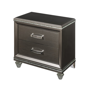 Benzara Contemporary 2 Drawer Wooden Nightstand with Mirror Trim Details, Brown BM218515 Brown Solid Wood BM218515