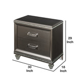 Benzara Contemporary 2 Drawer Wooden Nightstand with Mirror Trim Details, Brown BM218515 Brown Solid Wood BM218515