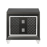 Benzara 2 Drawer Wooden Nightstand with Mirror Accents and Diamond Pattern, Black BM218518 Black Solid Wood BM218518