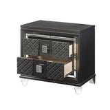 Benzara 2 Drawer Wooden Nightstand with Mirror Accents and Diamond Pattern, Black BM218518 Black Solid Wood BM218518