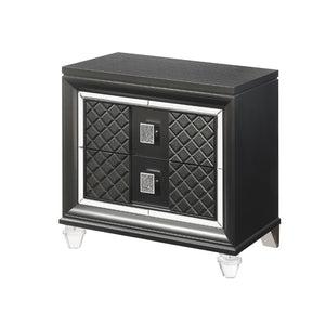 Benzara 2 Drawer Wooden Nightstand with Mirror Accents and Diamond Pattern, Black BM218518 Black Solid Wood BM218518