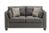 Benzara Wood and Fabric Loveseat with Accent Pillows, Gray BM218551 Gray Wood and Fabric BM218551