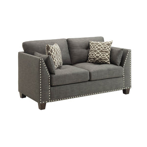 Benzara Wood and Fabric Loveseat with Accent Pillows, Gray BM218551 Gray Wood and Fabric BM218551