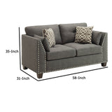 Benzara Wood and Fabric Loveseat with Accent Pillows, Gray BM218551 Gray Wood and Fabric BM218551