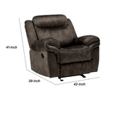 Benzara Fabric Upholstered Metal Reclining Club Chair with Center Console, Gray BM218580 Gray Metal and Fabric BM218580