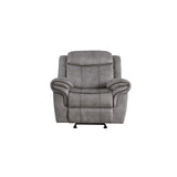 Benzara Fabric Upholstered Metal Reclining Club Chair with Center Console, Gray BM218582 Gray Metal and Fabric BM218582