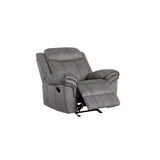 Benzara Fabric Upholstered Metal Reclining Club Chair with Center Console, Gray BM218582 Gray Metal and Fabric BM218582