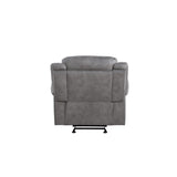 Benzara Fabric Upholstered Metal Reclining Club Chair with Center Console, Gray BM218582 Gray Metal and Fabric BM218582