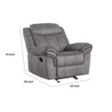 Benzara Fabric Upholstered Metal Reclining Club Chair with Center Console, Gray BM218582 Gray Metal and Fabric BM218582